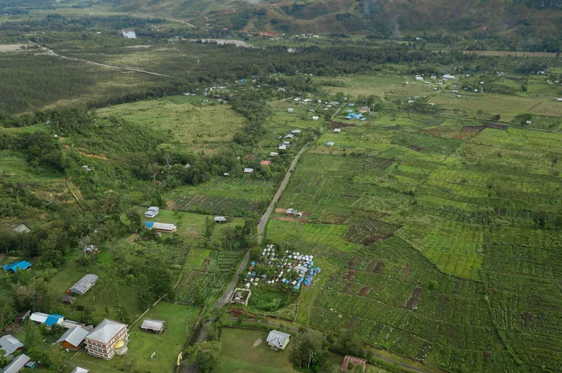 Gardens and villages on the Baliem Valley floor near Wamena